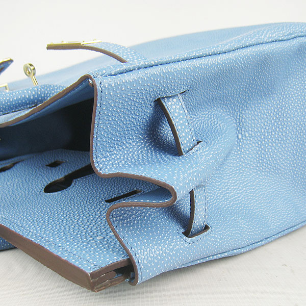 High Quality Fake Hermes Birkin 35CM Pearl Veins Leather Bag Light Blue 6089